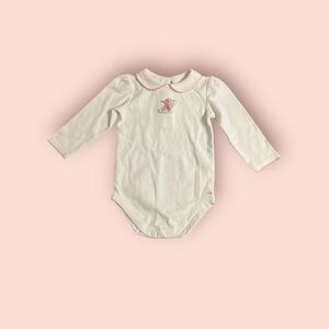 NWT Janie & Jack Baby Girl Ivory Collar Long Sleeve Bodysuit Kitten Sz 12 - 18 M